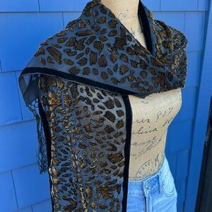 🤎🖤🤎 Silk blend velvet scarf, black brown, drape, wrap